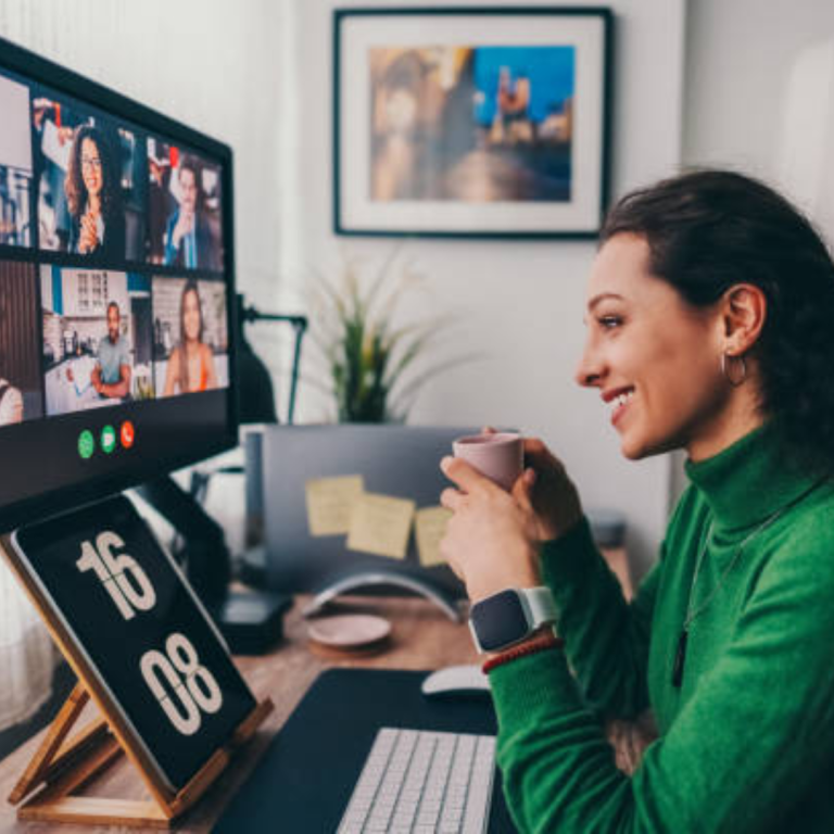 Small group of women connecting online